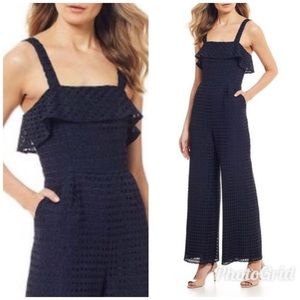 ANTONIO MELANI Eyelet Lace Jumpsuit Sleeveless Ruffle Navy Blue Size 10 New